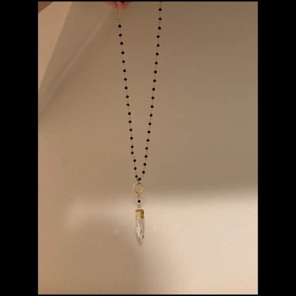 Quartz/Black Onyx Necklace New - Picture 2 of 3